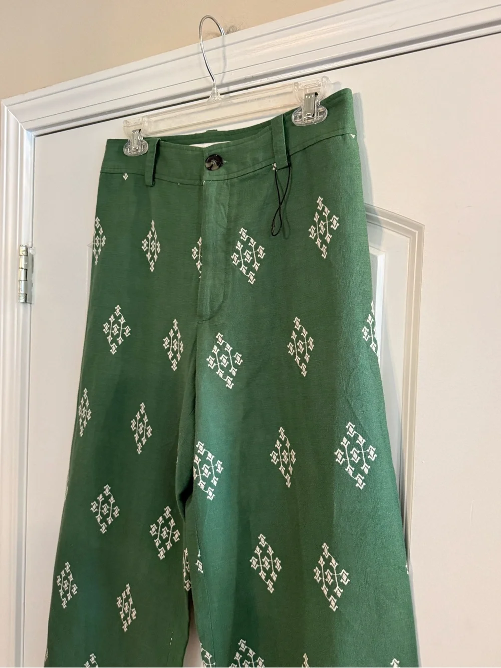 NEW Zara Embroidery High Waisted Straight Pants Size Medium Viscose Linen